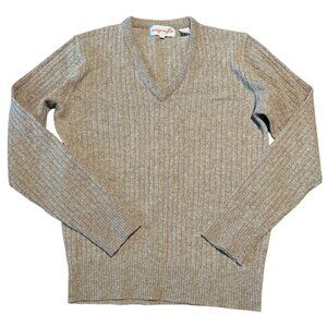 Vintage Mcgregor Mens Beige Ribbed V-Neck Sweater Large Wool Blend